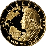 1992-W Proof Columbus $5 Gold, 1 Each