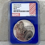 2019 Tuvalu Marvel Comics Captain America 1 oz .999 Silver MS 70