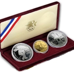 1983 / 1984 US Mint 3 Coin Olympic Silver $10 Gold Commemorative Proof Set w/COA, 3 Each