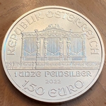 2022 Austria, € 1.50 Euro Vienna Philharmonic 1 oz .999 Silver Coin