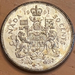 1961 50 Cents - Elizabeth II 1st portrait, complete coat of arms