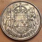 1953 50 Cents - Elizabeth II 1st portrait, simplified coat of arms