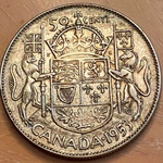 1953 50 Cents - Elizabeth II 1st portrait, simplified coat of arms