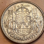 1957 50 Cents - Elizabeth II 1st portrait, simplified coat of arms