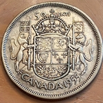 1955 50 Cents - Elizabeth II 1st portrait, simplified coat of arms