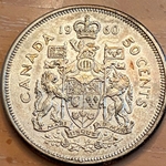 1960 50 Cents - Elizabeth II 1st portrait, complete coat of arms