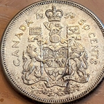 1959 50 Cents - Elizabeth II 1st portrait, complete coat of arms