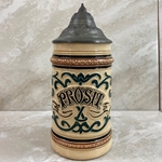 Beer Stein, Pewter lid, Dümler & Breiden, Catalog Number 433, 0.5L, Pottery, Threaded relief, Prosit - Cheers