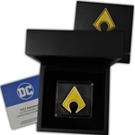 2021 Niue DC Comics Aquaman Logo Shaped 1 oz Silver Colorized Proof $2 Coin