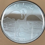 2019 Saint Lucia, 2 Dollars - Elizabeth II Pink Flamingos