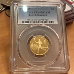 1995-W Proof Torch Runner $5 Gold Coin, PR69DCAM, 1 Each