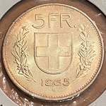 1965-B Switzerland, 5 Francs Herdsman; Silver .835