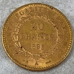 1895 France, 20 Francs, .900, .1867 oz gold, 1 Each