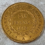 1878 France, 20 Francs, .900, .1867 oz gold, 1 Each
