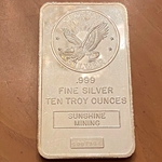 10 oz .999 47 AG Fine Silver Bar - Sunshine Mining, C007904