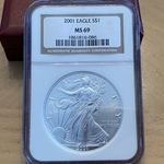 2001 American Eagle Silver One Ounce Certified / Slabbed MS69-086