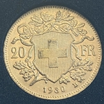 1930-B Switzerland, 20 Francs "Vreneli", .900, .1867 oz gold, 1 Each