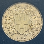 1930-B Switzerland, 20 Francs "Vreneli", .900, .1867 oz gold, 1 Each