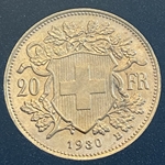 1930-B Switzerland, 20 Francs "Vreneli", .900, .1867 oz gold, 1 Each