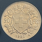 1930-B Switzerland, 20 Francs "Vreneli", .900, .1867 oz gold, 1 Each