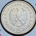1935-E Germany, 5 Reichsmark Paul von Hindenburg, J-360
