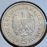 1936-A Germany, 5 Reichsmark Paul von Hindenburg, J-360