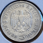 1935-G Germany, 5 Reichsmark Paul von Hindenburg, J-360