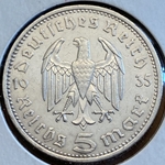 1935-A Germany, 5 Reichsmark Paul von Hindenburg, J-360