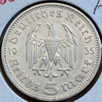 1935-A Germany, 5 Reichsmark Paul von Hindenburg, J-360