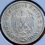 1935-D Germany, 5 Reichsmark Paul von Hindenburg, J-360