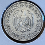 1935-D Germany, 5 Reichsmark Paul von Hindenburg, J-360