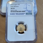 2020 American Eagle, One-Tenth / Five Dollars Gold Coin MS69 020, 1 Each