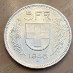 1948-B Switzerland, 5 Francs Herdsman; Silver .835, ASW: 0.4027oz