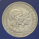 1923 Denmark 2 Kroner - Christian X Silver Wedding KM 821