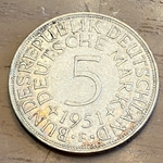 1951F Germany, 5 Deutsche Mark, KM112