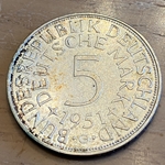 1951G Germany, 5 Deutsche Mark, KM112