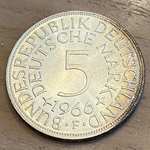 1966F Germany, 5 Deutsche Mark, KM112