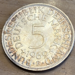 1969F Germany, 5 Deutsche Mark, KM112