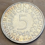 1968F Germany, 5 Deutsche Mark, KM112