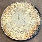 1968D Germany, 5 Deutsche Mark, KM112