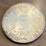 1968G Germany, 5 Deutsche Mark, KM112