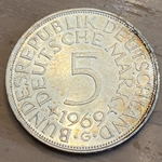1969G Germany, 5 Deutsche Mark, KM112