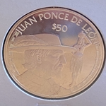 1988 Cook Islands, 50 Dollars, Great Explorers Series - Juan Ponce de Léon