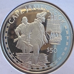 1988 Cook Islands, 50 Dollars, Great Explorers Series - Captain James Cook