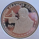 1988 Cook Islands, 50 Dollars, Great Explorers Series - Sir Francis Drake