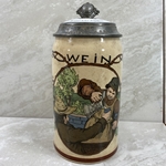 Beer Stein, Mettlach Stein, 1909/1178, Pottery, transfer, 0.5L, inlaid lid