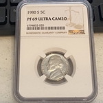 1980 S Jefferson Nickel, PF 69 Ultra Cameo, 020