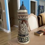 Beer Stein, Matthias Girmscheid, 633, Pottery or stoneware, relief, 2.75L, pewter lid.