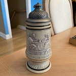 Beer Stein, Reinhold Hanke Stein 1017 Pottery or stoneware master stein, relief, 0.4L, , pewter lid