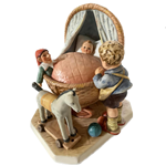 M.I. Hummel 565 Baby in a Bassinet with Boy and toy horse, Tmk 6